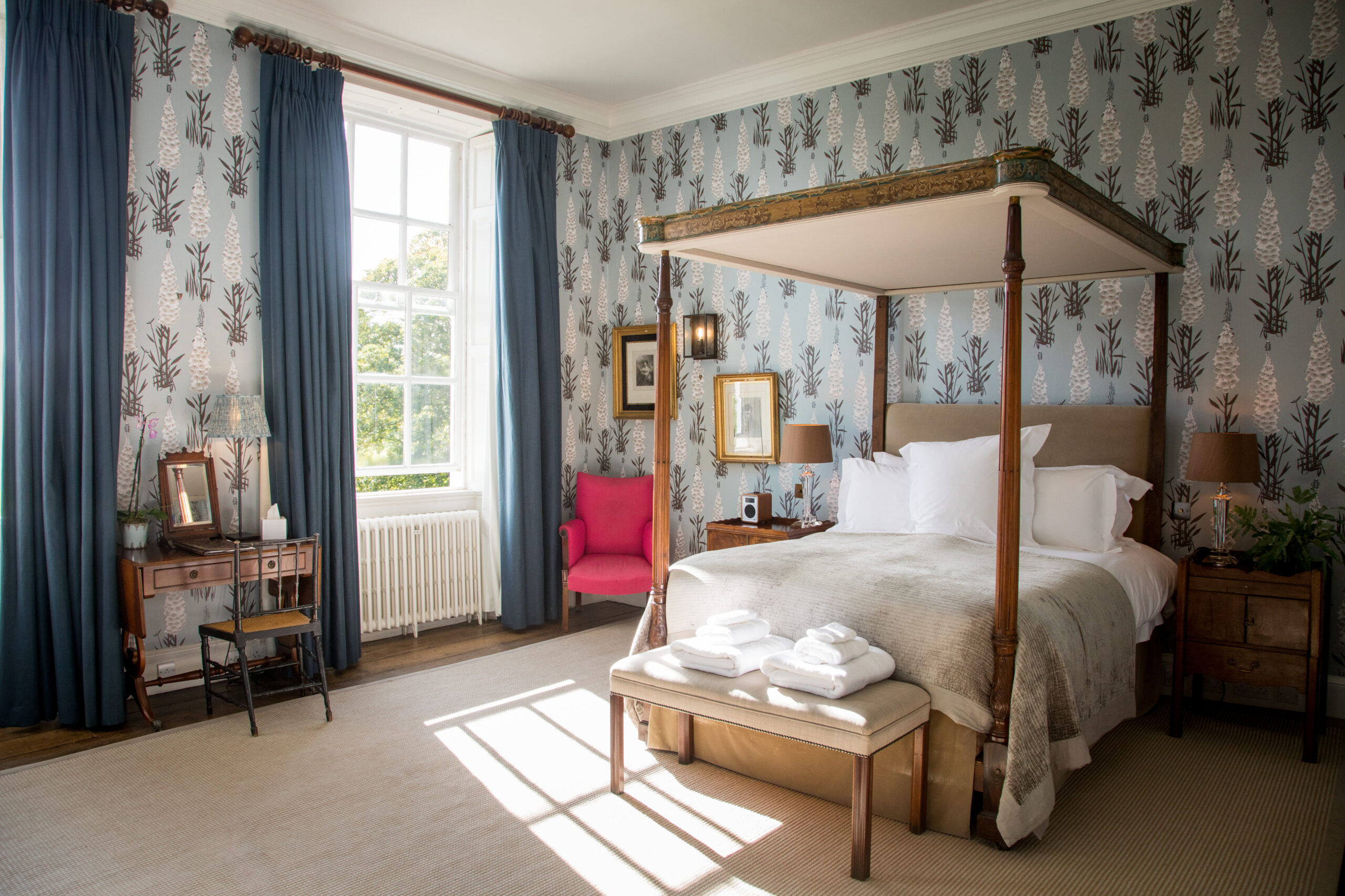 The Foxglove Bedroom at luxury wedding venue Iscoyd Park photographed by Helen Baly