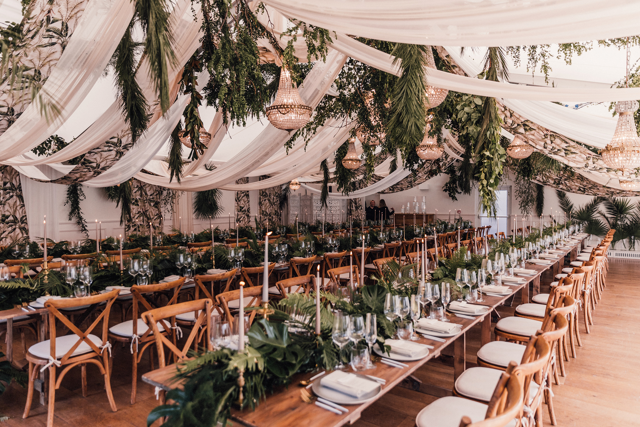 Natural greenery with a dash of luxury wedding marquee inspiration at Iscoyd Park Photographed by SAM DOCKER