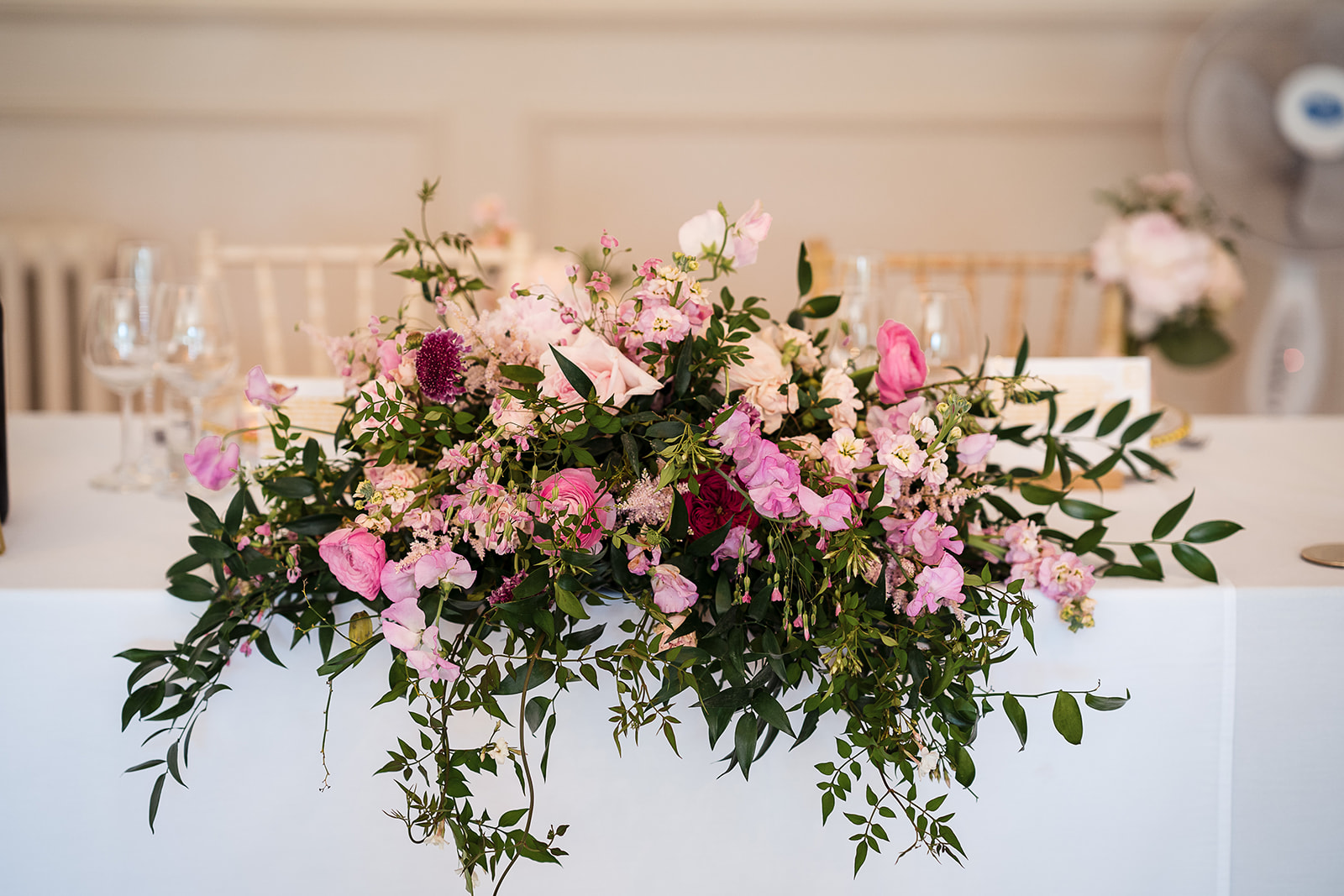 Pink summery wedding marquee decor inspiration at Iscoyd Park by Laura May Photography