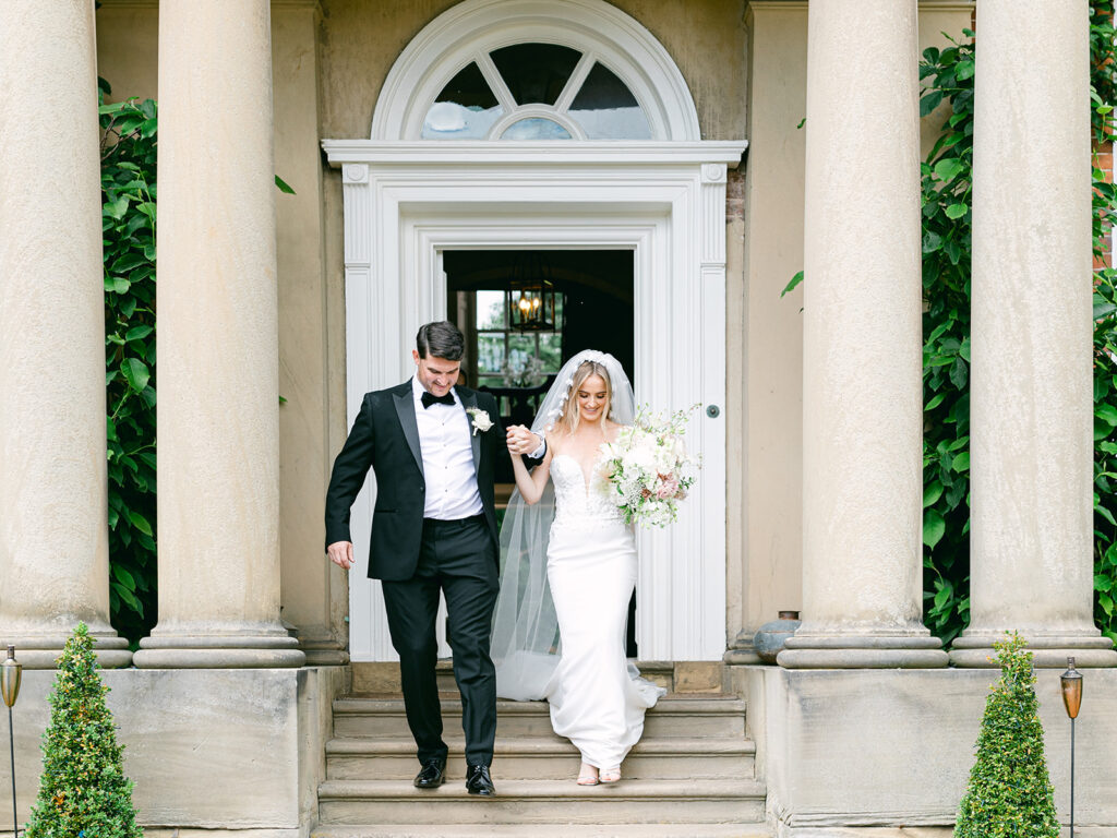 A classic black tie July wedding at Iscoyd Park with Enzoani strapless gown and lilac bridesmaids dresses by Jade Osborne Photography.