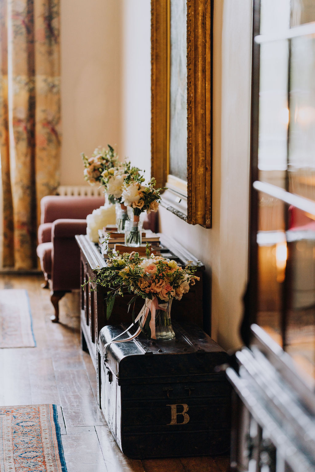 May classic English wedding at luxury venue Iscoyd Park with black tie, blush and champagne bridesmaids dresses by Clara Cooper Photography