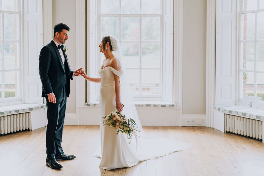 May classic English wedding at luxury venue Iscoyd Park with black tie, blush and champagne bridesmaids dresses by Clara Cooper Photography