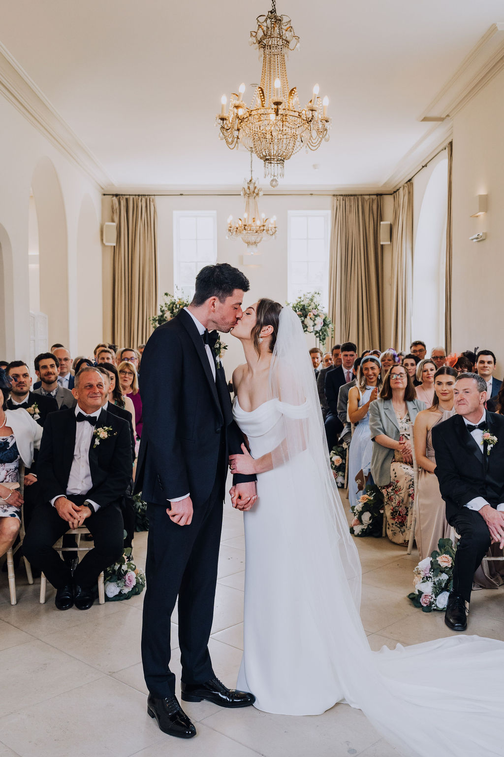 May classic English wedding at luxury venue Iscoyd Park with black tie, blush and champagne bridesmaids dresses by Clara Cooper Photography