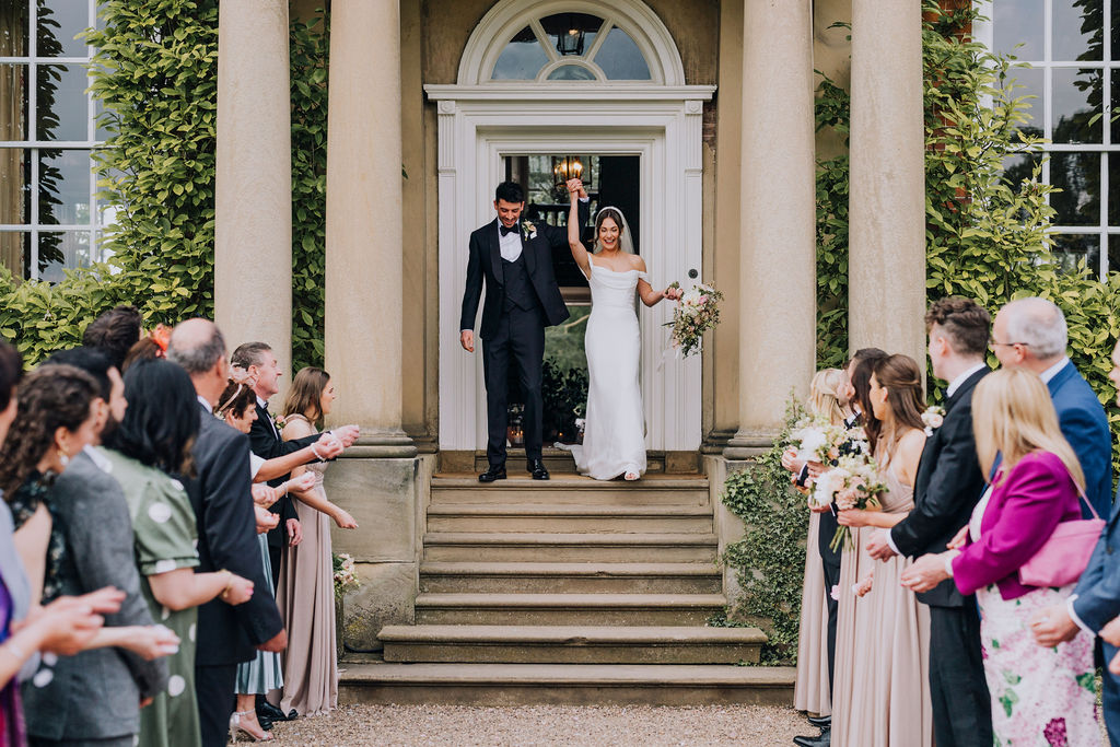 May classic English wedding at luxury venue Iscoyd Park with black tie, blush and champagne bridesmaids dresses by Clara Cooper Photography