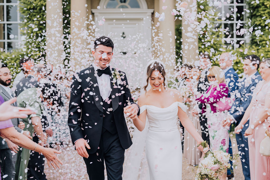 May classic English wedding at luxury venue Iscoyd Park with black tie, blush and champagne bridesmaids dresses by Clara Cooper Photography