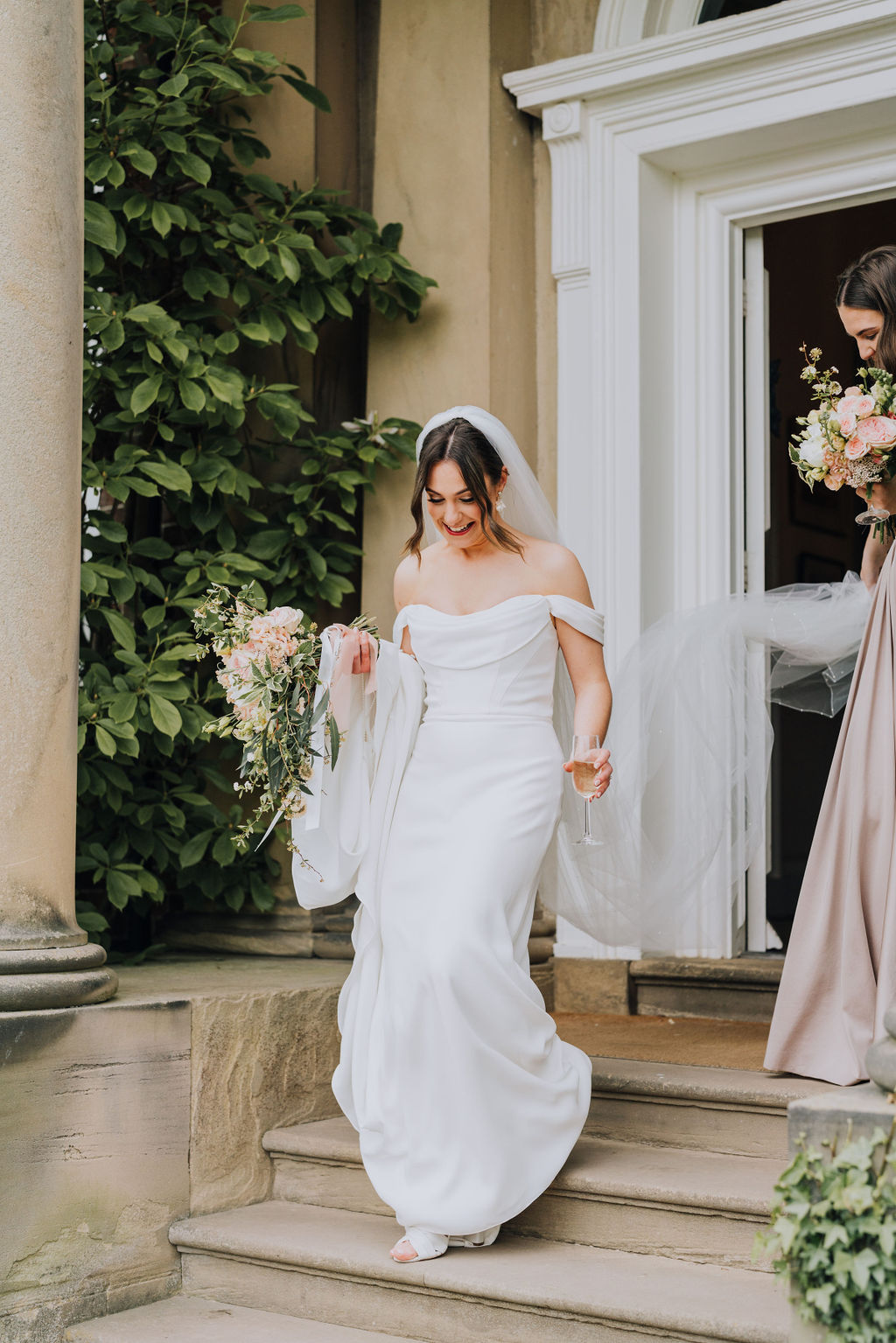 May classic English wedding at luxury venue Iscoyd Park with black tie, blush and champagne bridesmaids dresses by Clara Cooper Photography