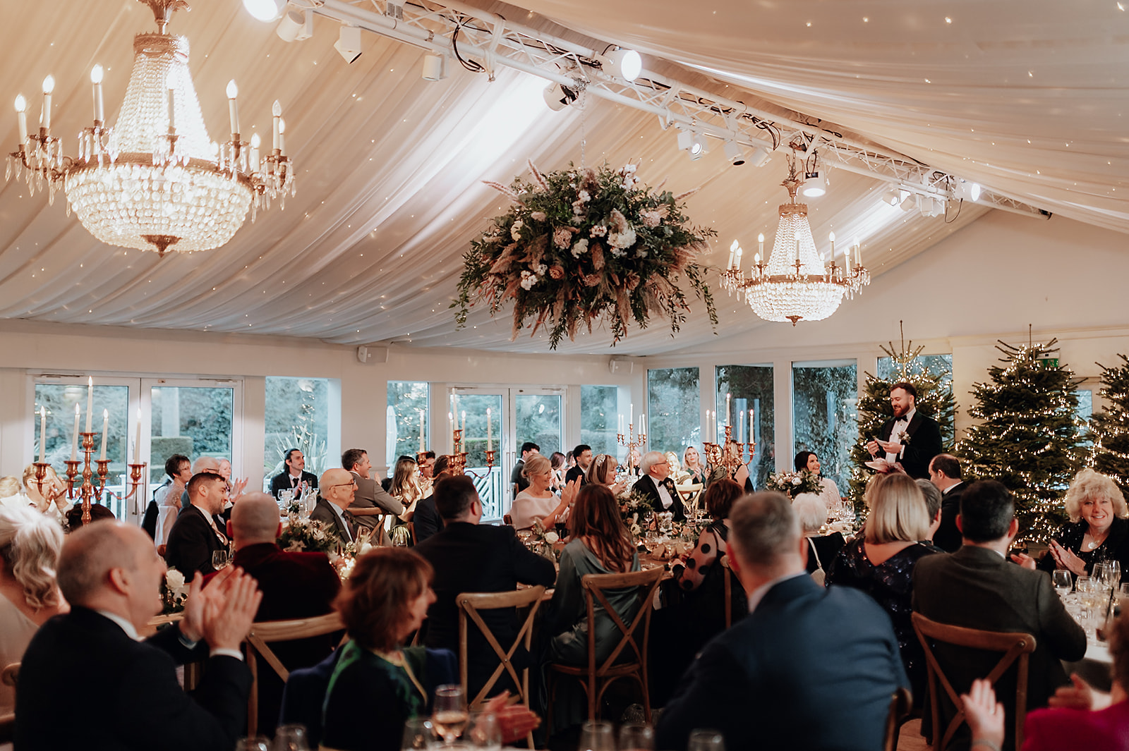 Ice luges, customised cocktails and flower clouds reign supreme at this New Year's Eve wedding at Iscoyd Park by Patrick Partridge Photography