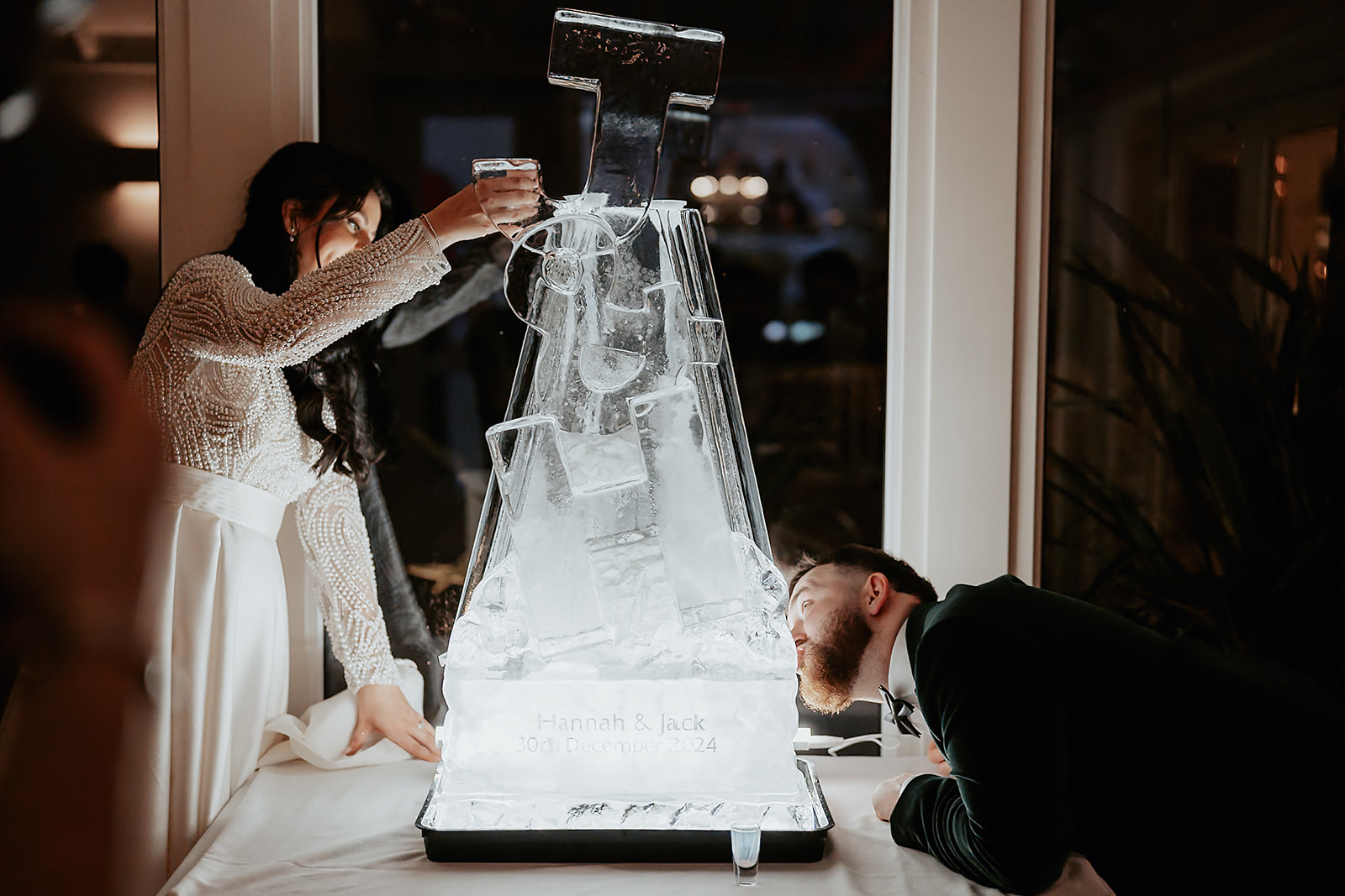Ice luges, customised cocktails and flower clouds reign supreme at this New Year's Eve wedding at Iscoyd Park by Patrick Partridge Photography